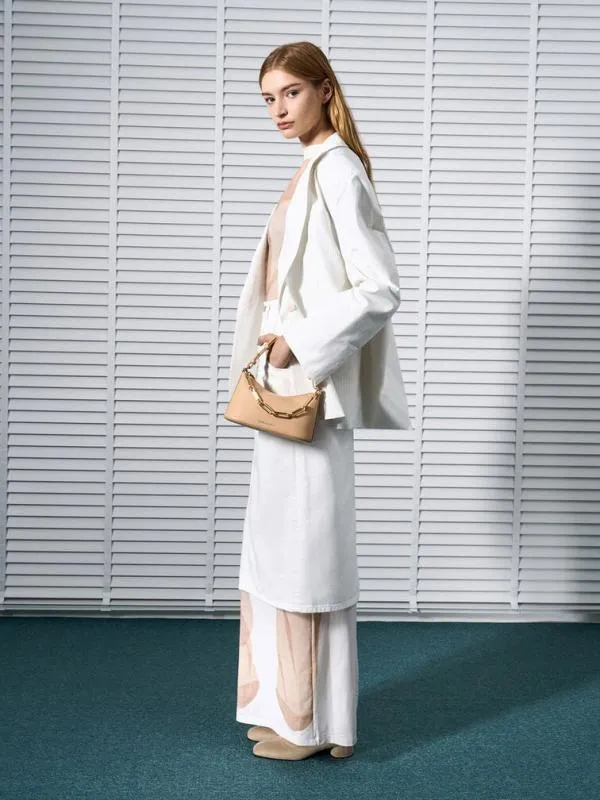 Women Robyn Elongated ChainHandle Bag 8211 Beige CHARLES and KEITH Crossbody Bags