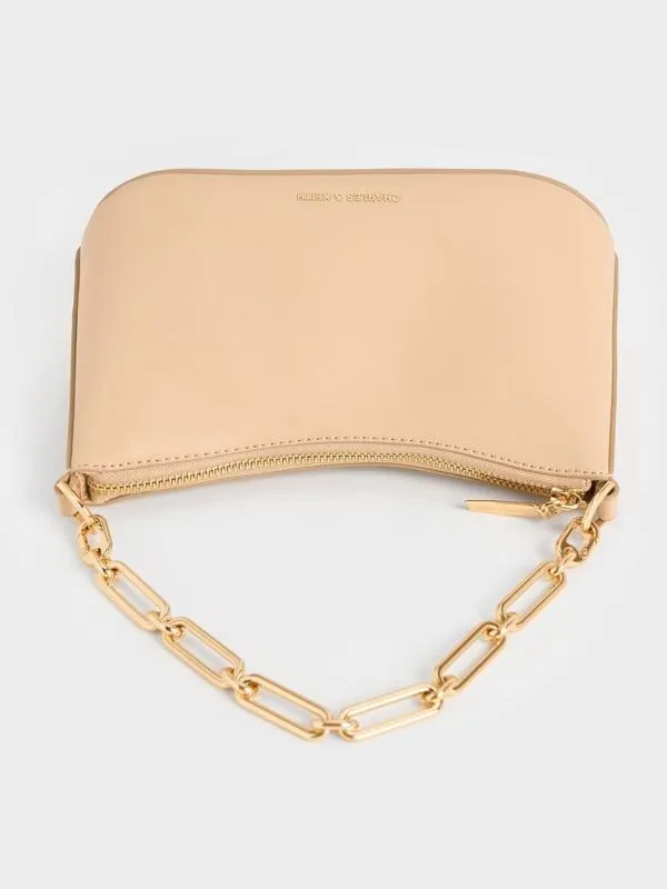 Women Robyn Elongated ChainHandle Bag 8211 Beige CHARLES and KEITH Crossbody Bags