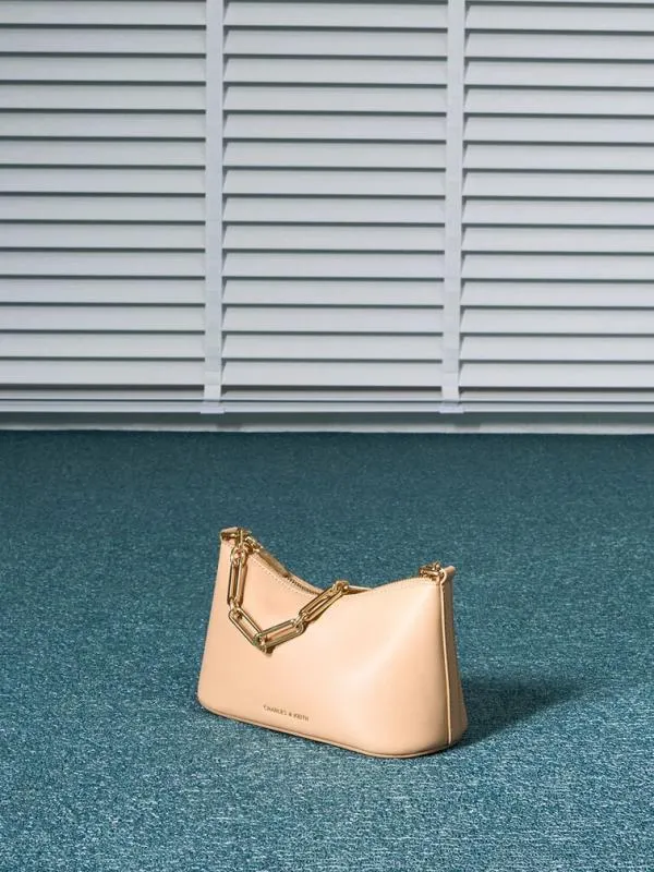 Women Robyn Elongated ChainHandle Bag 8211 Beige CHARLES and KEITH Crossbody Bags