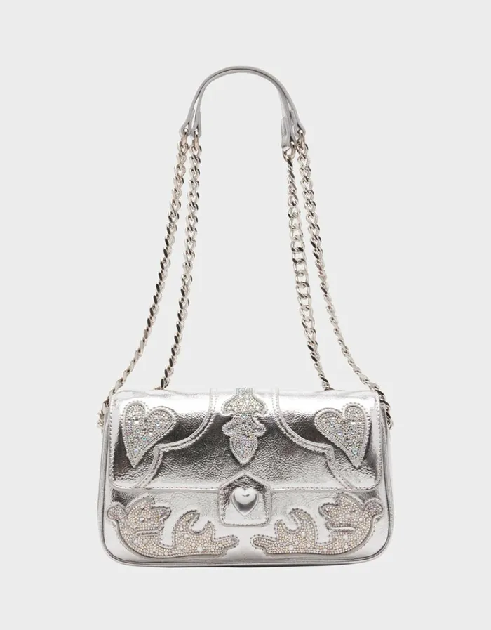 Women RODEO RHINESTONES FLAP BAG SILVER Silver Betsey Johnson