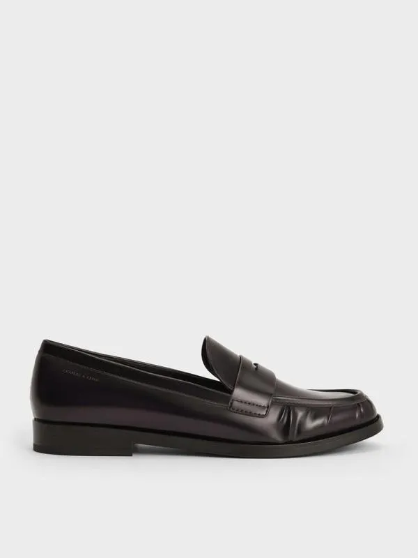 Women Ruched Penny Loafers 8211 Burgundy CHARLES and KEITH Flats