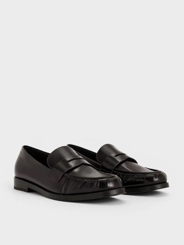 Women Ruched Penny Loafers 8211 Burgundy CHARLES and KEITH Flats