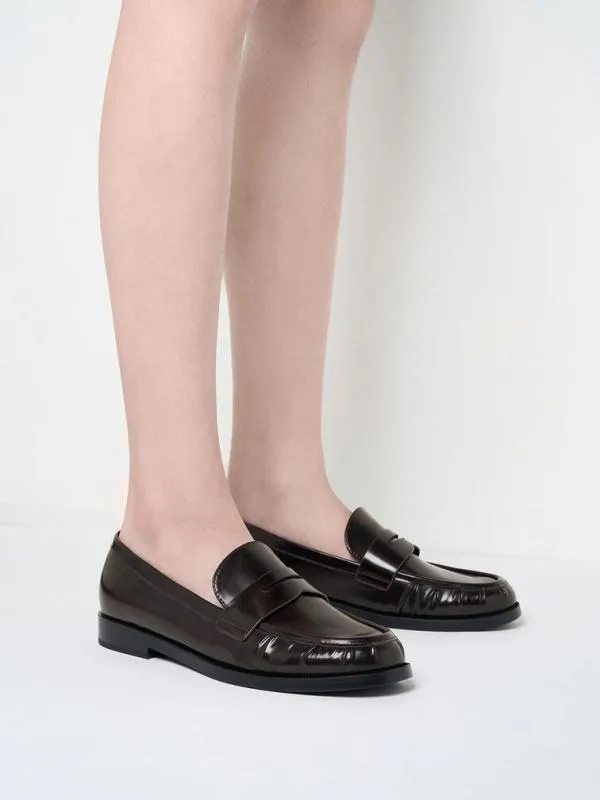 Women Ruched Penny Loafers 8211 Burgundy CHARLES and KEITH Flats