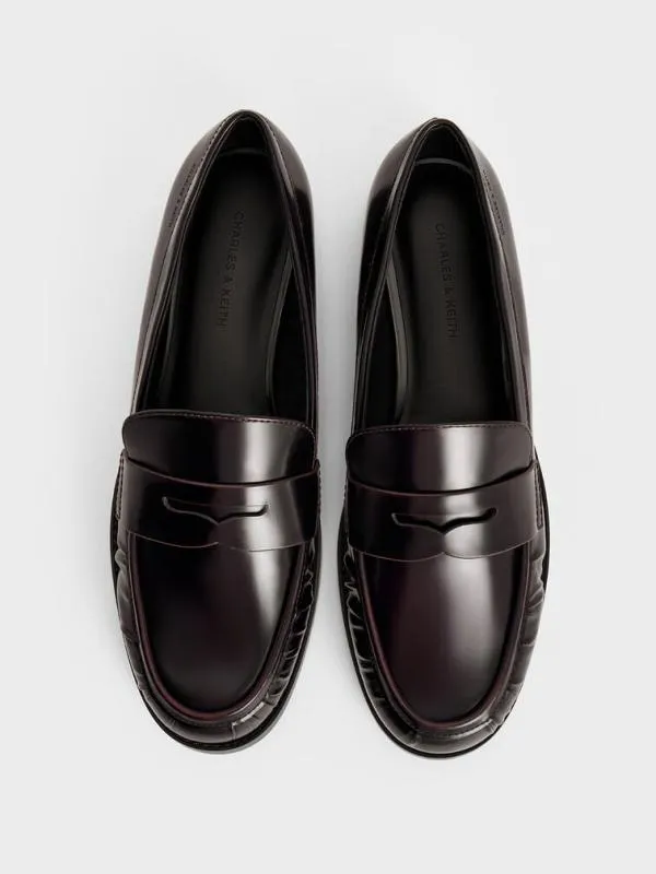 Women Ruched Penny Loafers 8211 Burgundy CHARLES and KEITH Flats