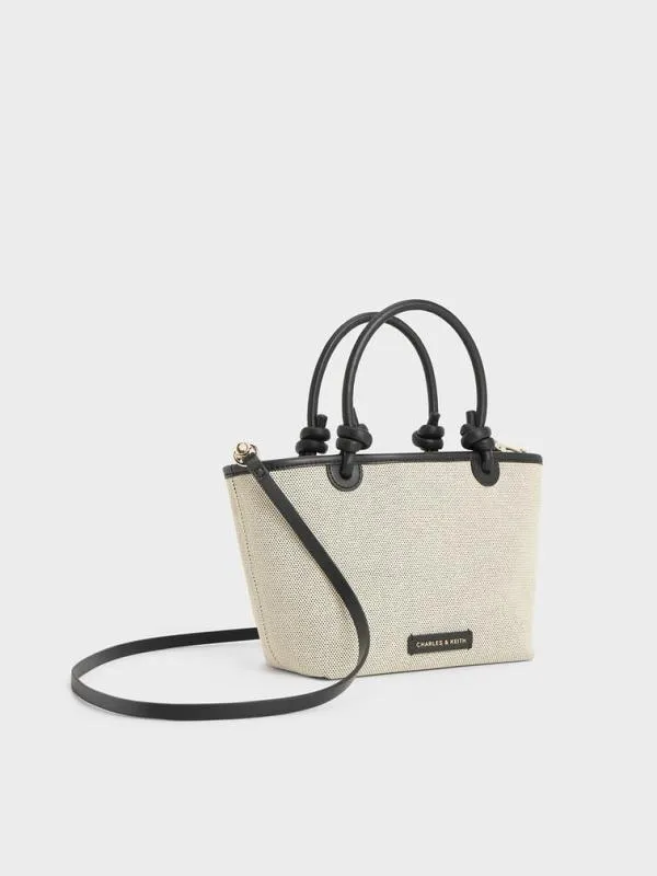 Women Sabine Canvas KnottedHandle Tote Bag 8211 Black CHARLES and KEITH Tote Bags