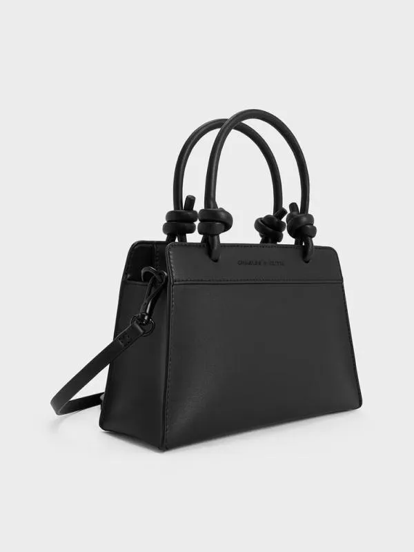 Women Sabine KnottedHandle Trapeze Tote Bag 8211 Jet Black CHARLES and KEITH Tote Bags