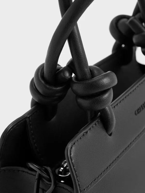 Women Sabine KnottedHandle Trapeze Tote Bag 8211 Jet Black CHARLES and KEITH Tote Bags