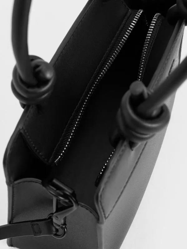 Women Sabine KnottedHandle Trapeze Tote Bag 8211 Jet Black CHARLES and KEITH Tote Bags
