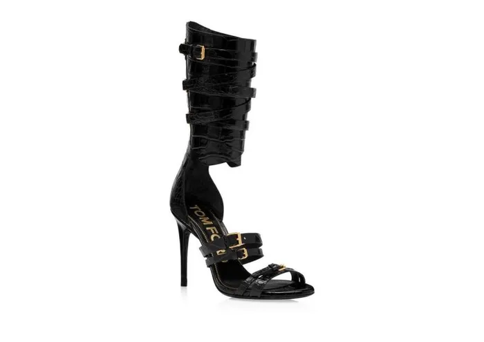 Women Sandals Tom Ford Stamped Crocodile Leather Gladiator Sandal Black Women Sandals Tom Ford Stamped Crocodile Leather Gladiator Sandal Black