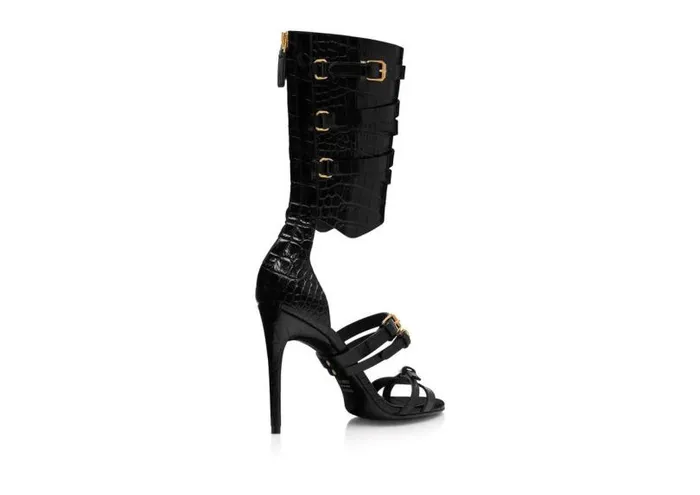 Women Sandals Tom Ford Stamped Crocodile Leather Gladiator Sandal Black Women Sandals Tom Ford Stamped Crocodile Leather Gladiator Sandal Black