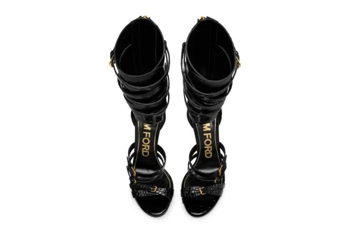 Women Sandals Tom Ford Stamped Crocodile Leather Gladiator Sandal Black Women Sandals Tom Ford Stamped Crocodile Leather Gladiator Sandal Black