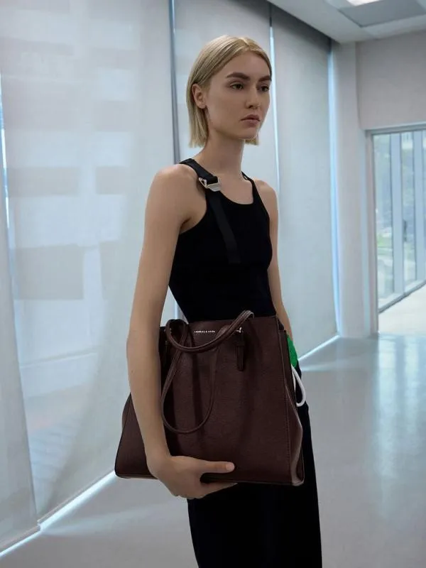 Women Sansa Tote Bag 8211 Plum CHARLES and KEITH Slouchy Bags
