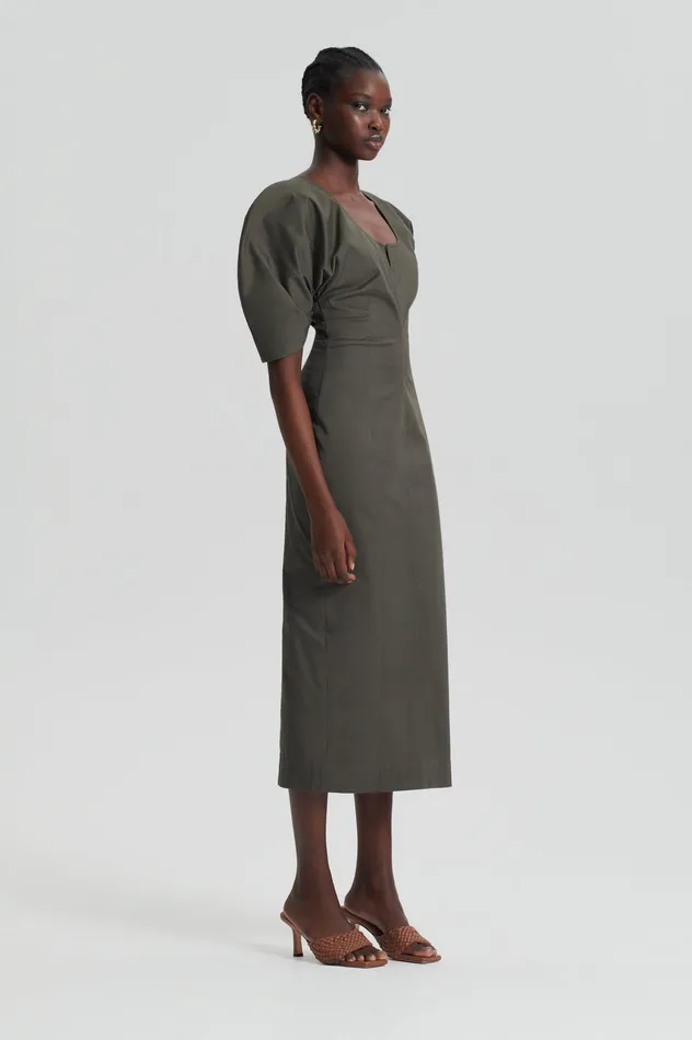 Women Scanlan Theodore SATEEN COTTON TAILORED DRESS KHAKI Dresses Women Scanlan Theodore SATEEN COTTON TAILORED DRESS KHAKI Dresses