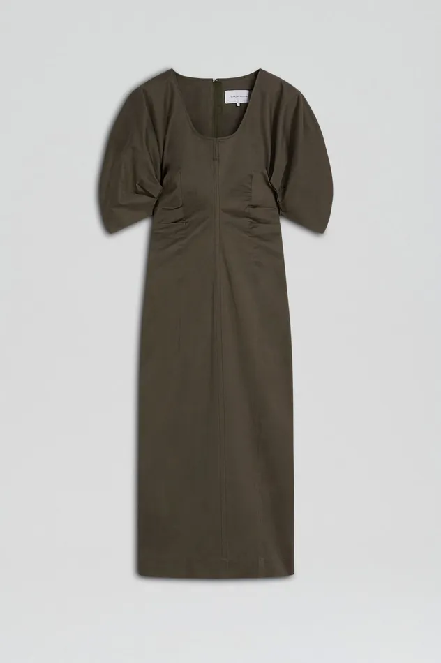 Women Scanlan Theodore SATEEN COTTON TAILORED DRESS KHAKI Dresses Women Scanlan Theodore SATEEN COTTON TAILORED DRESS KHAKI Dresses