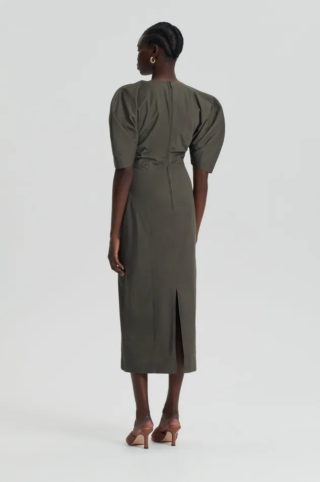 Women Scanlan Theodore SATEEN COTTON TAILORED DRESS KHAKI Dresses Women Scanlan Theodore SATEEN COTTON TAILORED DRESS KHAKI Dresses