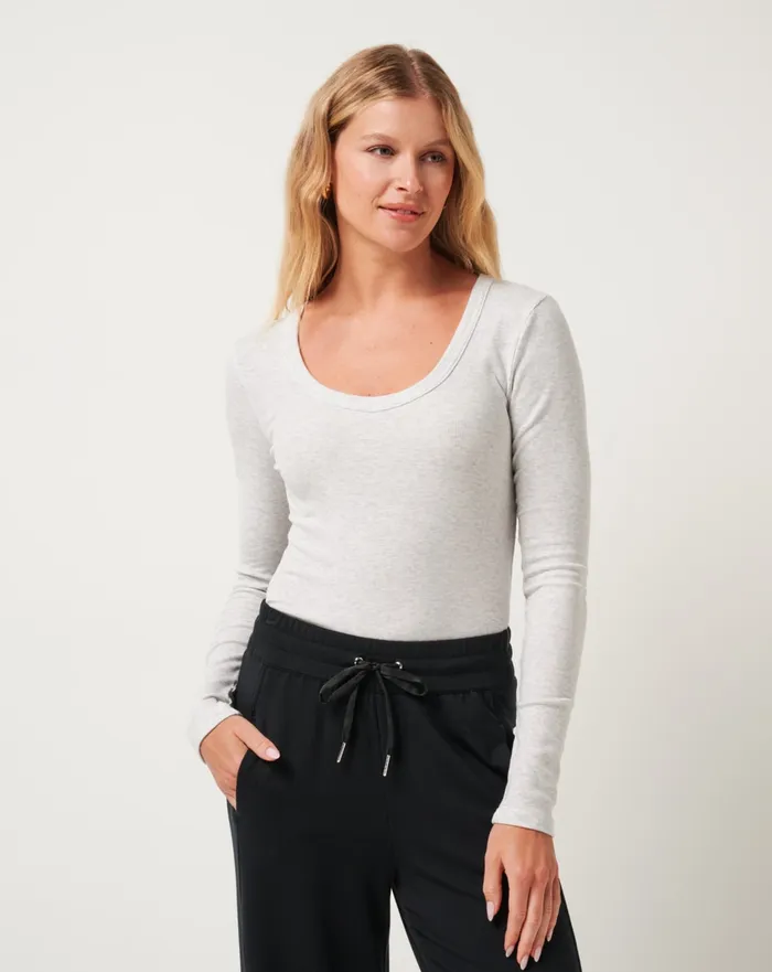 Women Shirts and Tops TravisMathew CLOUD RIB LONG SLEEVE TOP Heather Light Grey