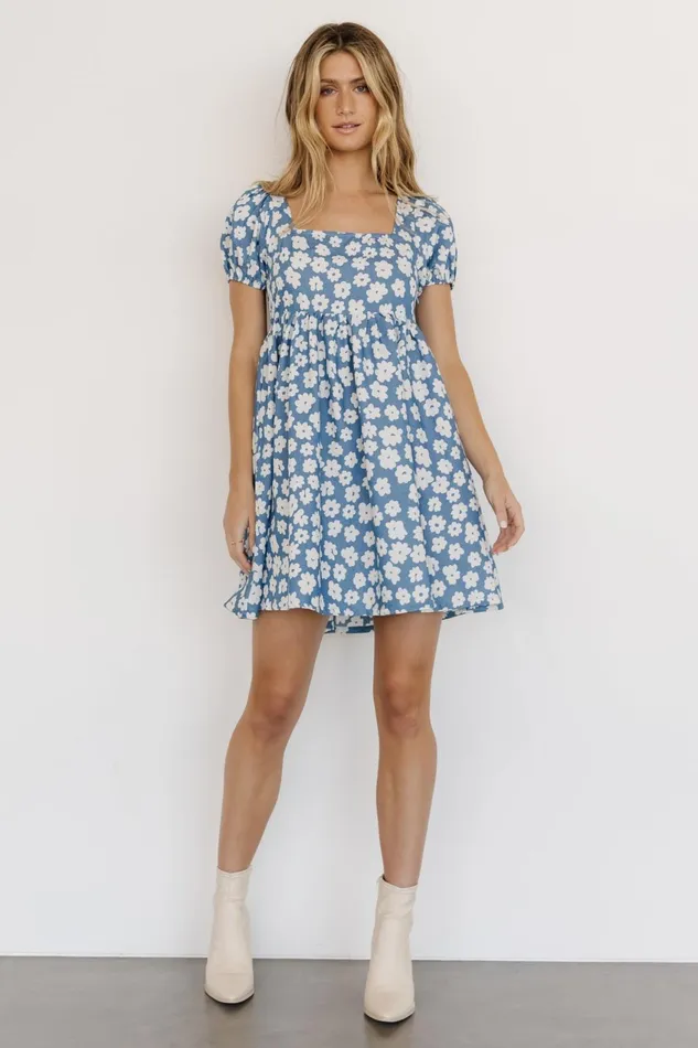 Women Short Dresses Baltic Born McKell Mini Dress Chambray Floral