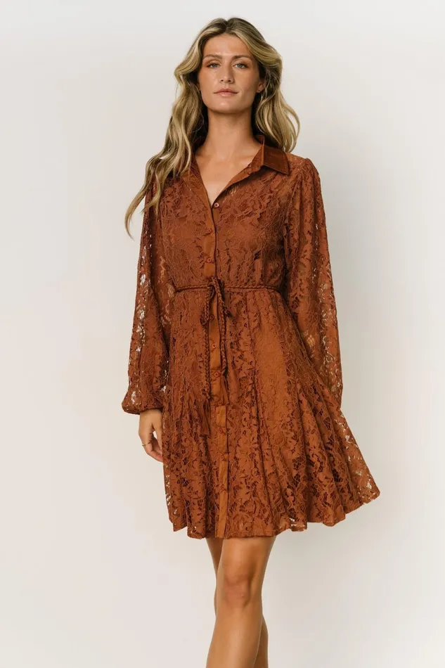 Women Short Dresses Baltic Born Stefan Lace Short Dress Cinnamon Women Short Dresses Baltic Born Stefan Lace Short Dress Cinnamon