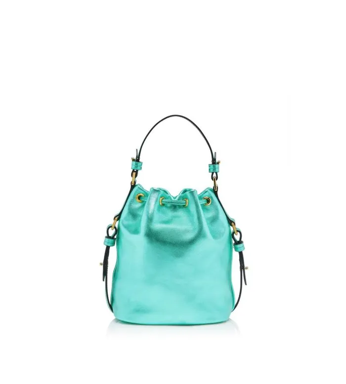 Women Shoulder Bags Tom Ford Laminated Leather Disco Small Bucket On Chain Lagoon Women Shoulder Bags Tom Ford Laminated Leather Disco Small Bucket On Chain Lagoon