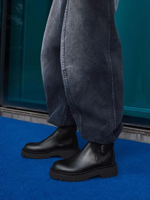 Women SideBuckle RidgedSole Chelsea Boots 8211 Black CHARLES and KEITH Boots
