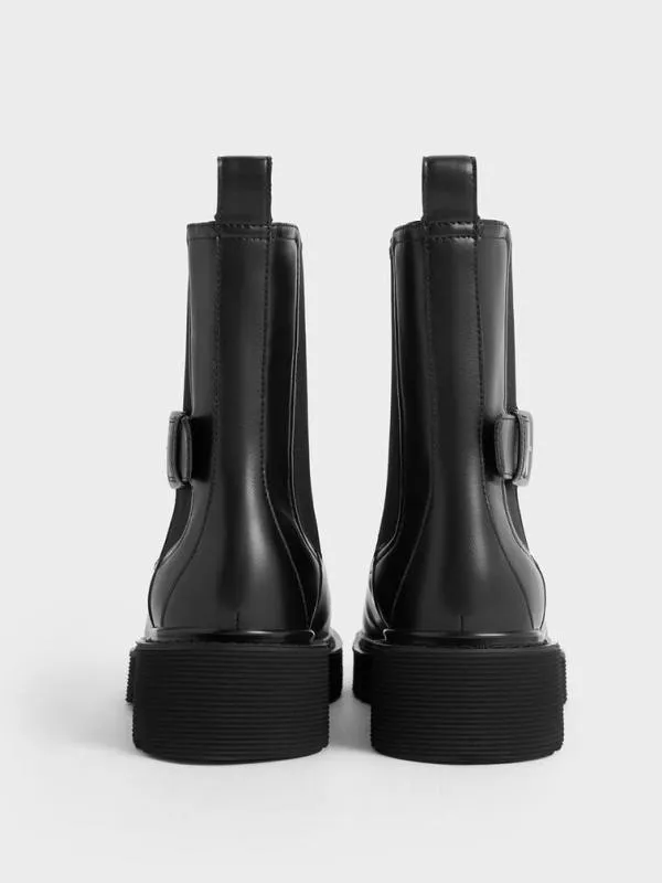 Women SideBuckle RidgedSole Chelsea Boots 8211 Black CHARLES and KEITH Boots