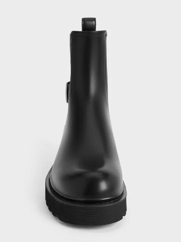 Women SideBuckle RidgedSole Chelsea Boots 8211 Black CHARLES and KEITH Boots