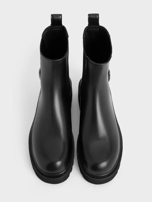Women SideBuckle RidgedSole Chelsea Boots 8211 Black CHARLES and KEITH Boots