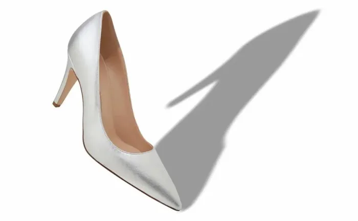 Women Silver Nappa Leather Pumps Manolo Blahnik Pumps