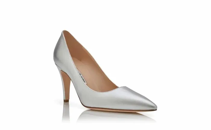 Women Silver Nappa Leather Pumps Manolo Blahnik Pumps