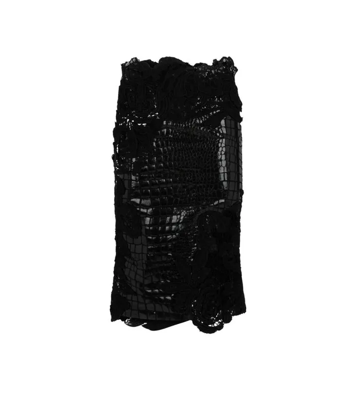 Women Skirts Tom Ford Lace And Soft Printed Croc Leather Skirt Black