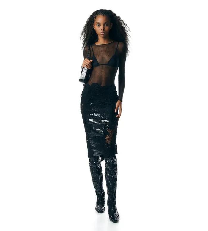 Women Skirts Tom Ford Lace And Soft Printed Croc Leather Skirt Black Women Skirts Tom Ford Lace And Soft Printed Croc Leather Skirt Black