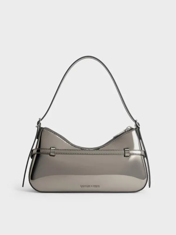 Women Sloane Metallic Shoulder Bag 8211 Pewter CHARLES and KEITH Shoulder Bags