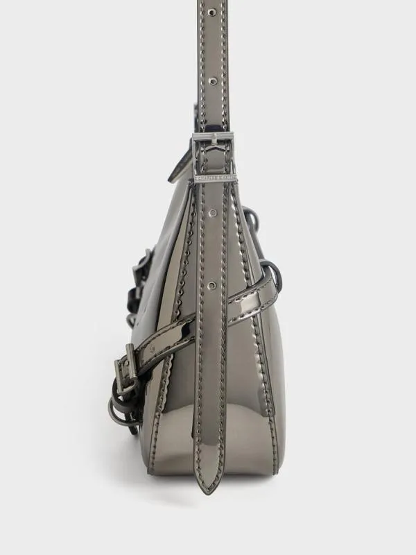 Women Sloane Metallic Shoulder Bag 8211 Pewter CHARLES and KEITH Shoulder Bags