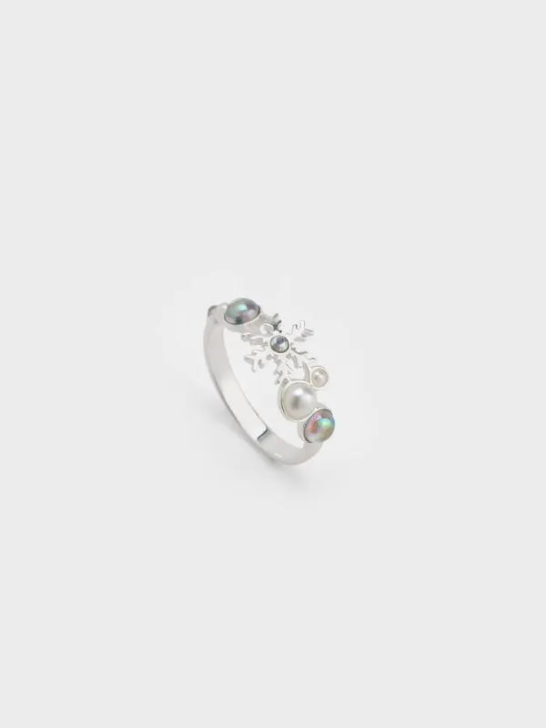 Women SnowflakesMotif Pearl and Crystal Ring 8211 Silver CHARLES and KEITH Rings Women SnowflakesMotif Pearl and Crystal Ring 8211 Silver CHARLES and KEITH Rings