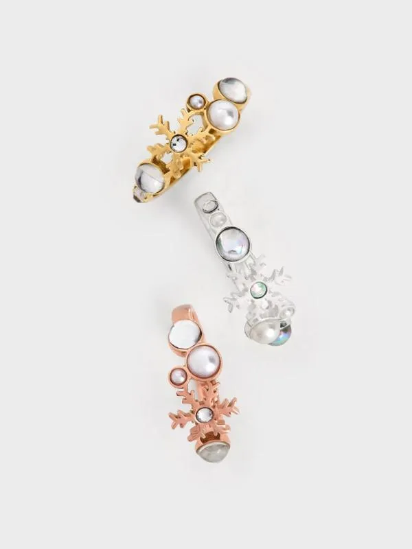 Women SnowflakesMotif Pearl and Crystal Ring 8211 Silver CHARLES and KEITH Rings Women SnowflakesMotif Pearl and Crystal Ring 8211 Silver CHARLES and KEITH Rings