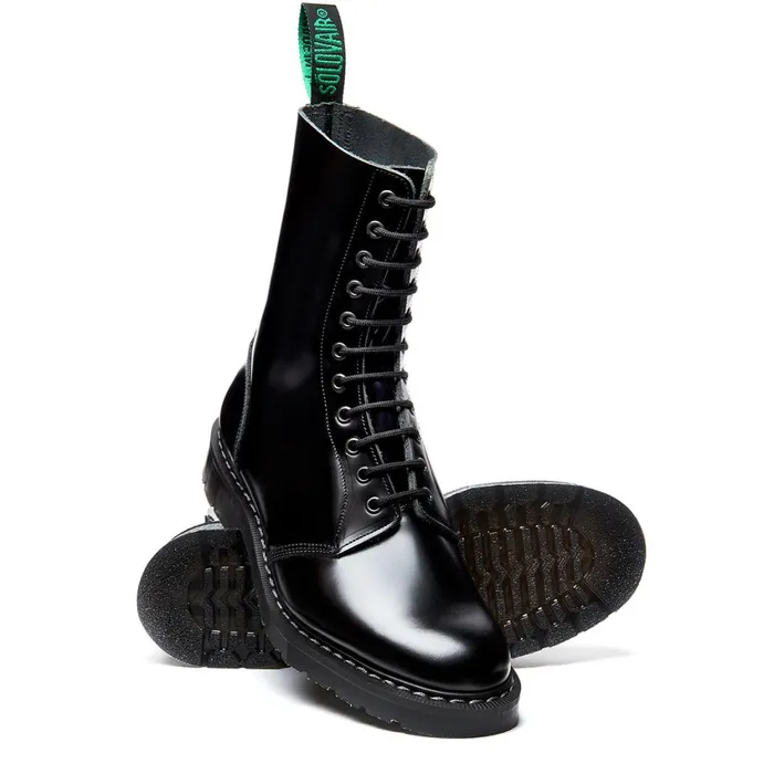 Women Solovair Astronaut Boots Black HiShine 11 Eye Astronaut Boot