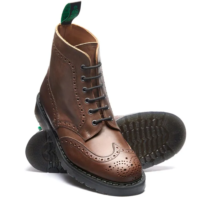 Women Solovair Brogue Boots Gaucho Crazy Horse 6 Eye Brogue Boot