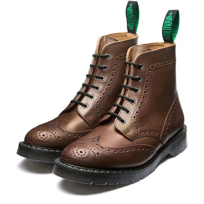 Women Solovair Brogue Boots Gaucho Crazy Horse 6 Eye Brogue Boot