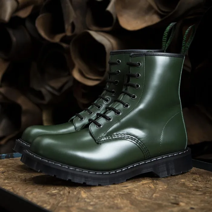 Women Solovair Derby Boots Green HiShine 8 Eye Derby Boot