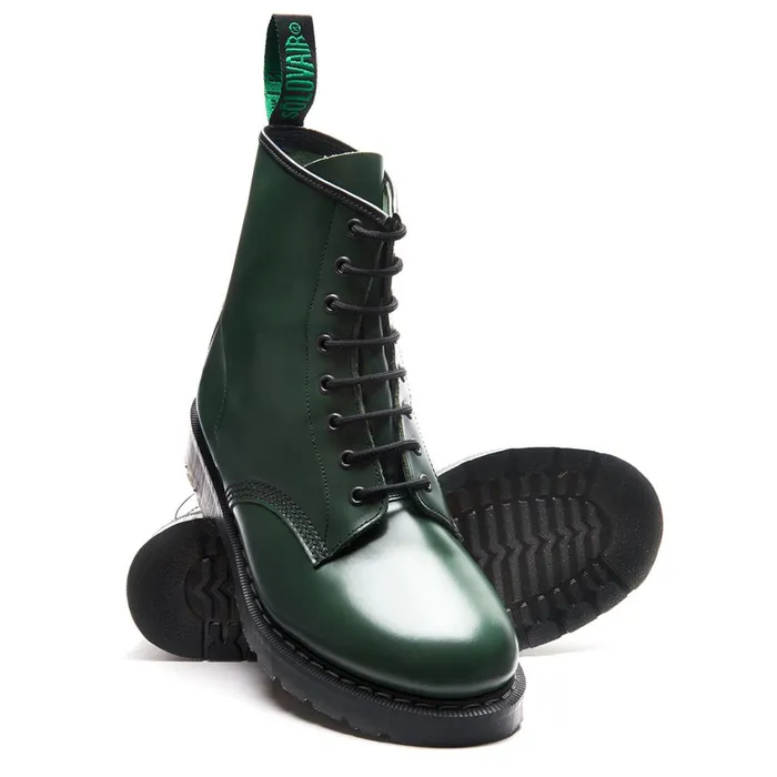 Women Solovair Derby Boots Green HiShine 8 Eye Derby Boot