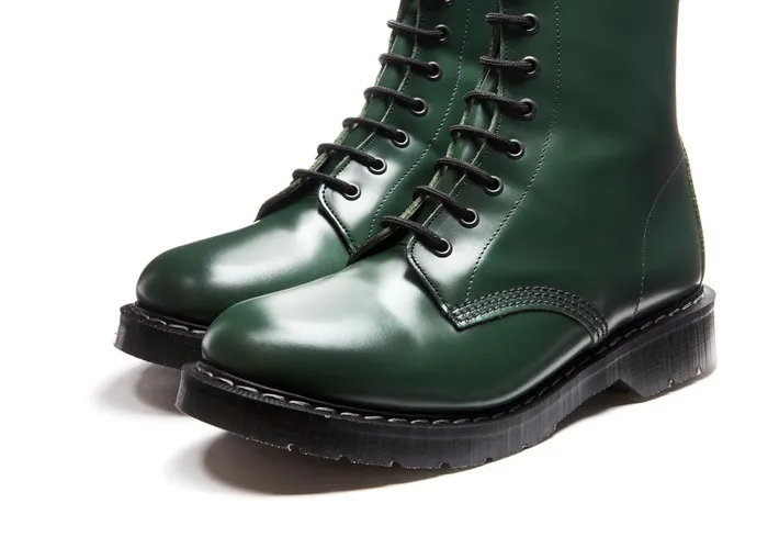 Women Solovair Derby Boots Green HiShine 8 Eye Derby Boot