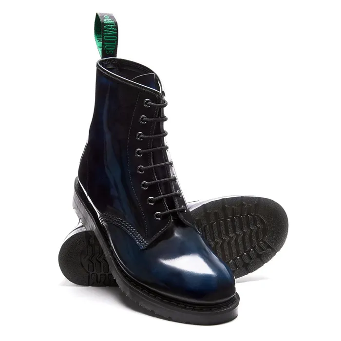 Women Solovair Derby Boots Navy RubOff 8 Eye Derby Boot