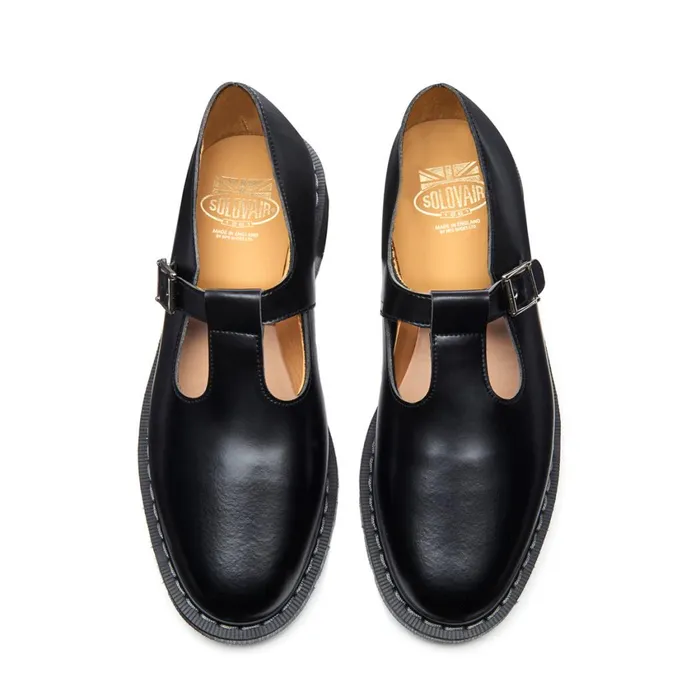 Women Solovair Mary Jane Shoes Black HiShine Mary Jane Shoe
