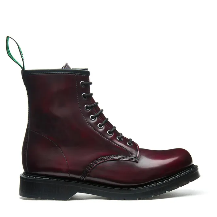 Women Solovair Vegan Boots Cherry Red RubOff Vegan 8 Eye Derby Boot