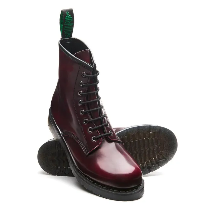 Women Solovair Vegan Boots Cherry Red RubOff Vegan 8 Eye Derby Boot