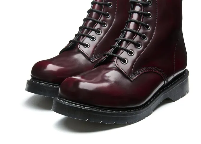 Women Solovair Vegan Boots Cherry Red RubOff Vegan 8 Eye Derby Boot
