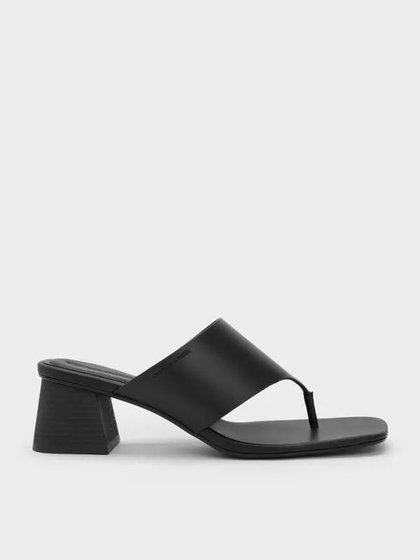 Women SquareToe Heeled Thong Sandals 8211 Black CHARLES and KEITH Heels