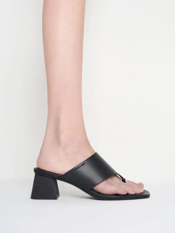 Women SquareToe Heeled Thong Sandals 8211 Black CHARLES and KEITH Heels