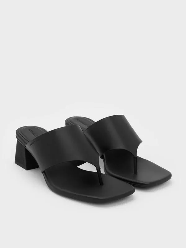 Women SquareToe Heeled Thong Sandals 8211 Black CHARLES and KEITH Heels