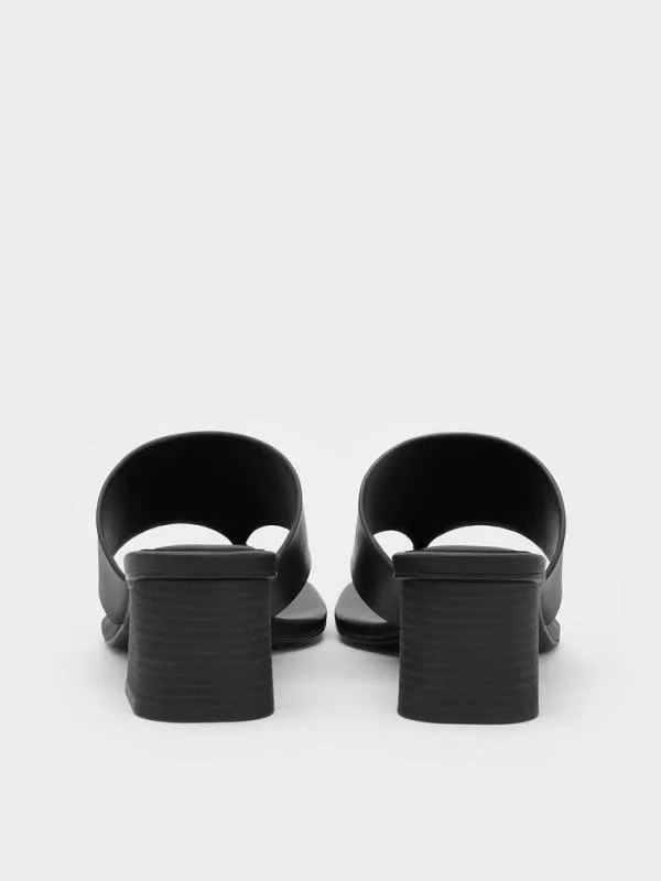 Women SquareToe Heeled Thong Sandals 8211 Black CHARLES and KEITH Heels